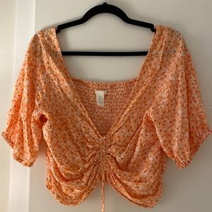 Floral crop top with ruching detail